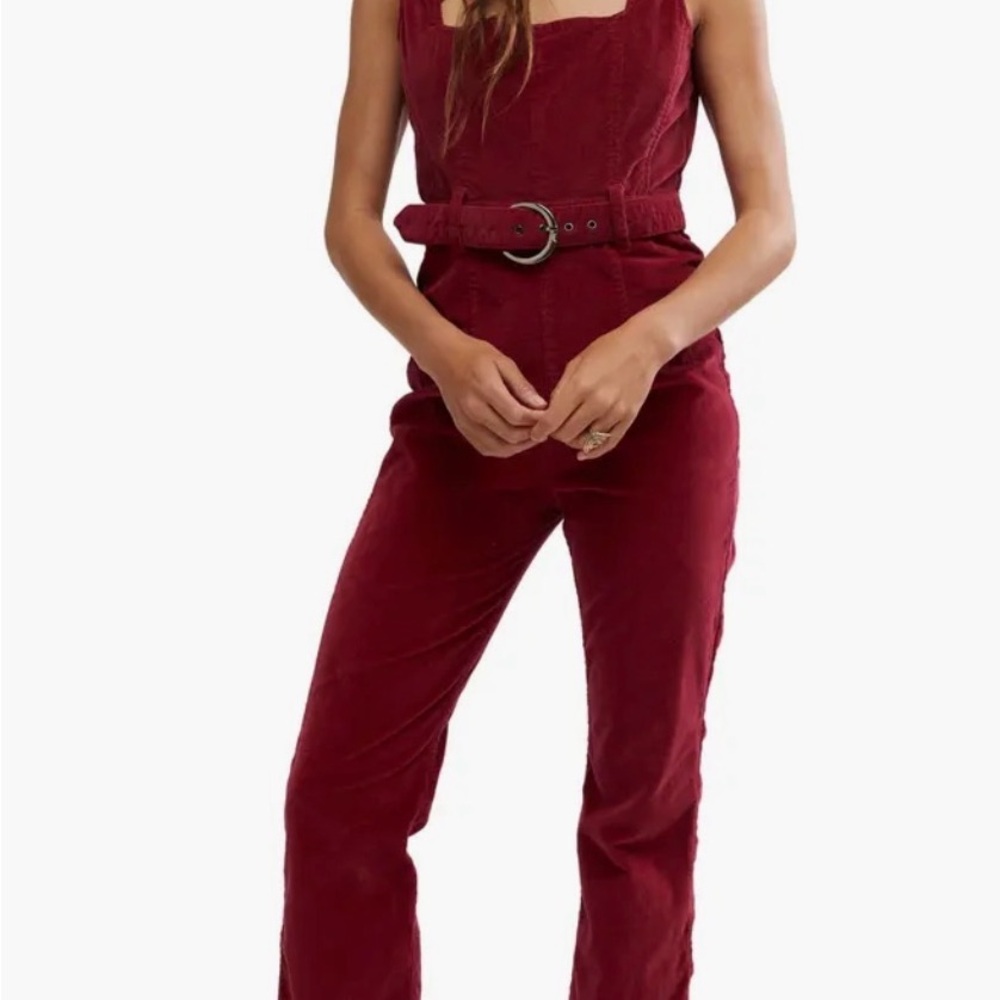 New with tags Free People Party Starter Belted Velvet Jumpsuit